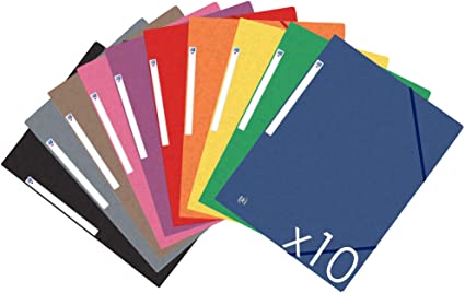 Lot de 10 Chemises Cartonnées 3 Rabats Format A4 Fermeture Elastiques Coloris
