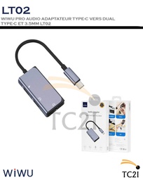 WIWU PRO AUDIO ADAPTATEUR TYPE-C VERS DUAL TYPE-C ET 3.5MM LT02